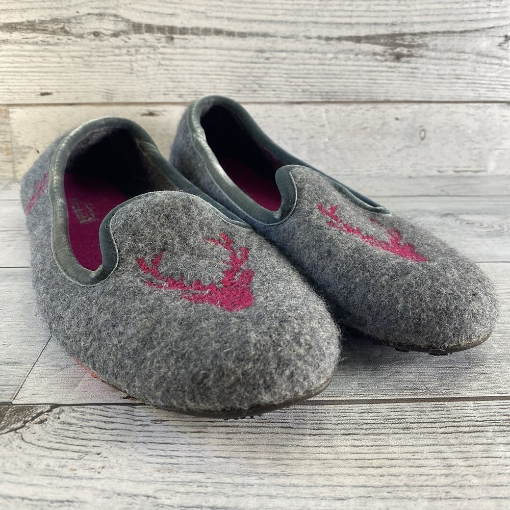 LIVING KITZBUHEL‎ Shoes Womens EU 41 US 10 Gray Pink Wool Slippers Deer Head